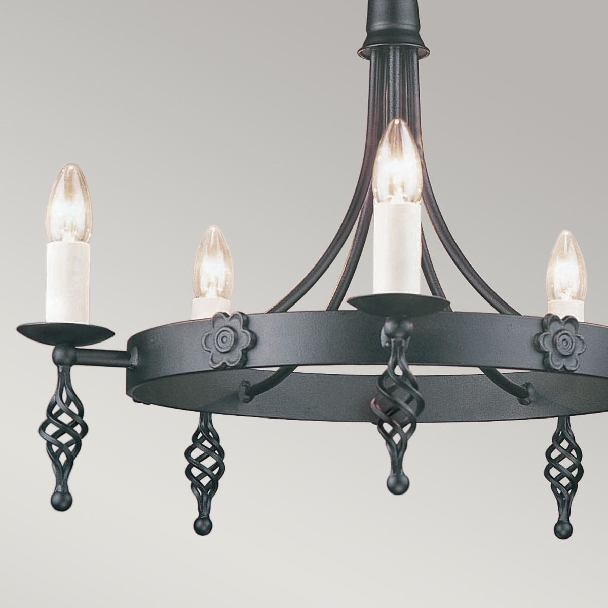 Belfry 5-Light Medieval Cartwheel Chandelier in Black Steel