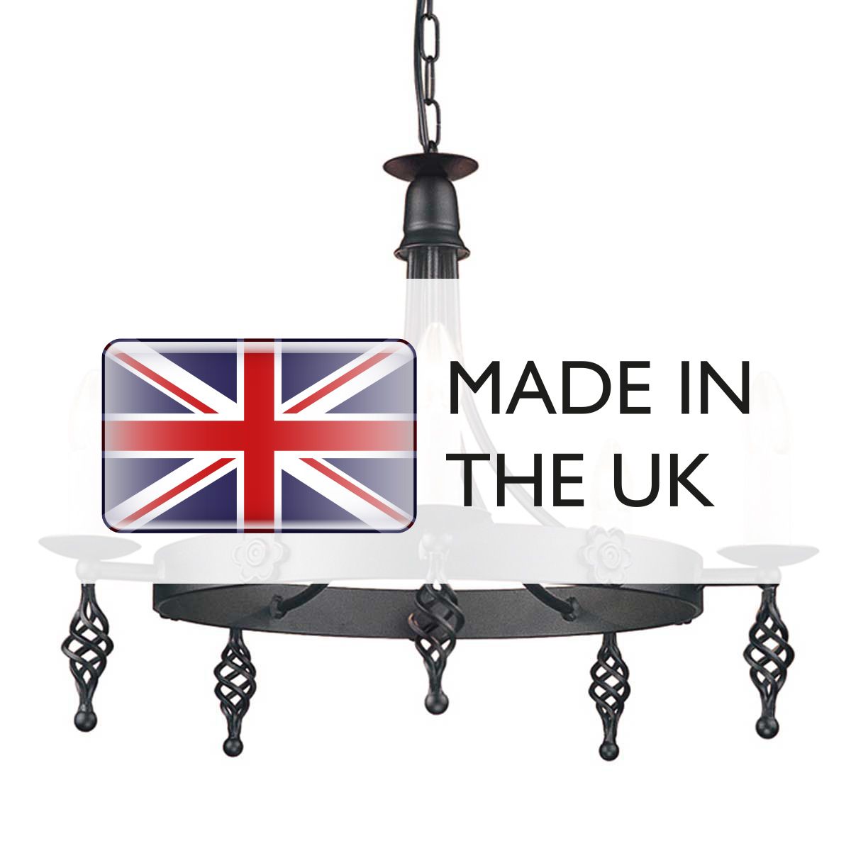 Belfry 5-Light Medieval Cartwheel Chandelier in Black Steel