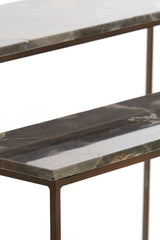 Set of 2 Console Tables in Brown Marble and Wood - Sizes 120x21x72 & 140x25x82 cm