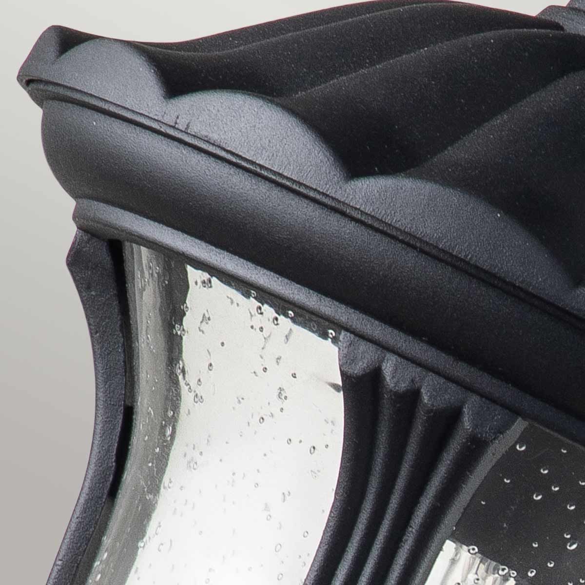 Textured Black Small Outdoor Wall Lantern with Clear Seeded Glass