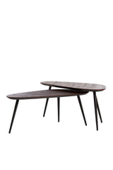 Rustic Nested Coffee Tables Set in Wood and Black Metal 84x39x34 + 84x39x39 cm