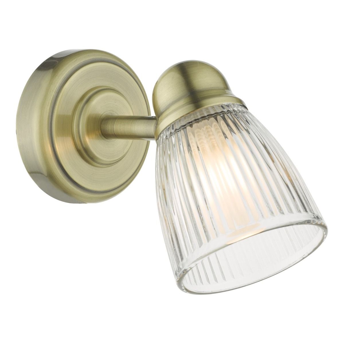 Cedric Bathroom Single Wall Spotlight Antique Brass Glass IP44