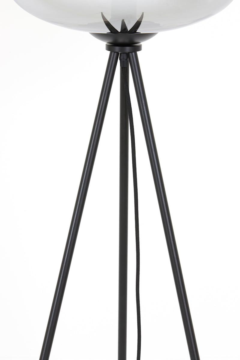 Tripod Floor Lamp with Smoked Glass Shade and Matte Black Finish, Ø42x146 cm Mayson