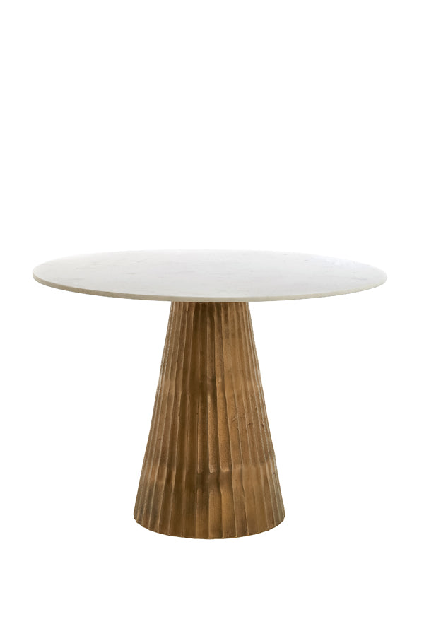 Round 100cm Dining Table in White Marble and Antique Bronze Finish