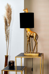 Giraffe-Themed Bronze Table Lamp with Black Velvet Shade, 28x20x68 cm