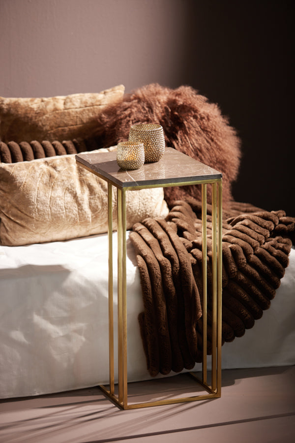 Elegant Side Table with Roshan Brown Marble and Antique Bronze Finish, 41x31x66 cm