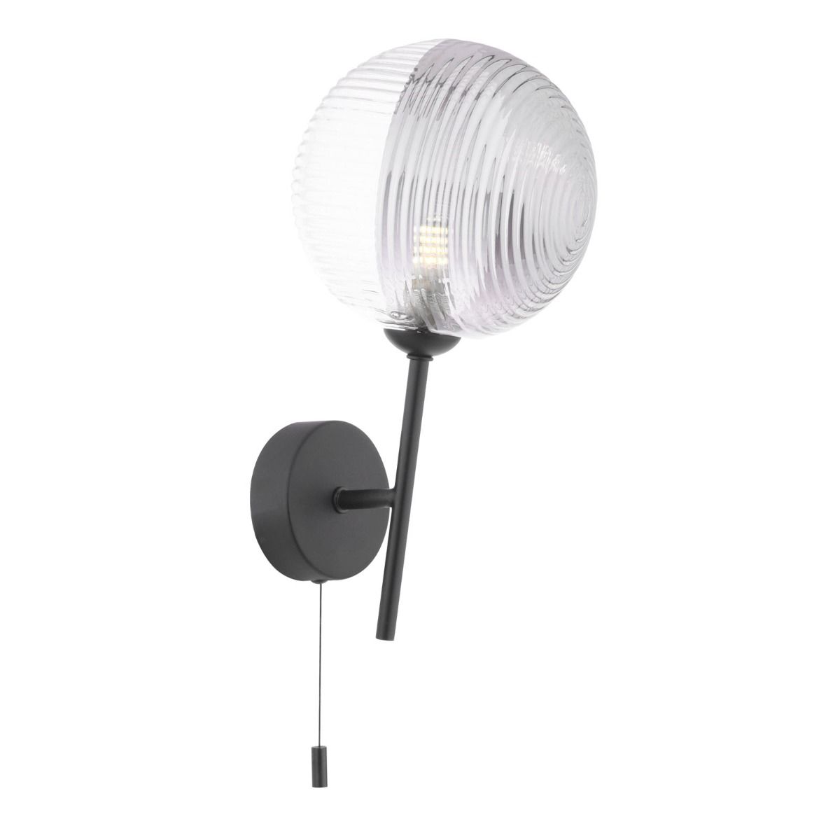 Cohen 1 Light Wall Light Matt Black With Smoked/Clear Ribbed Glass