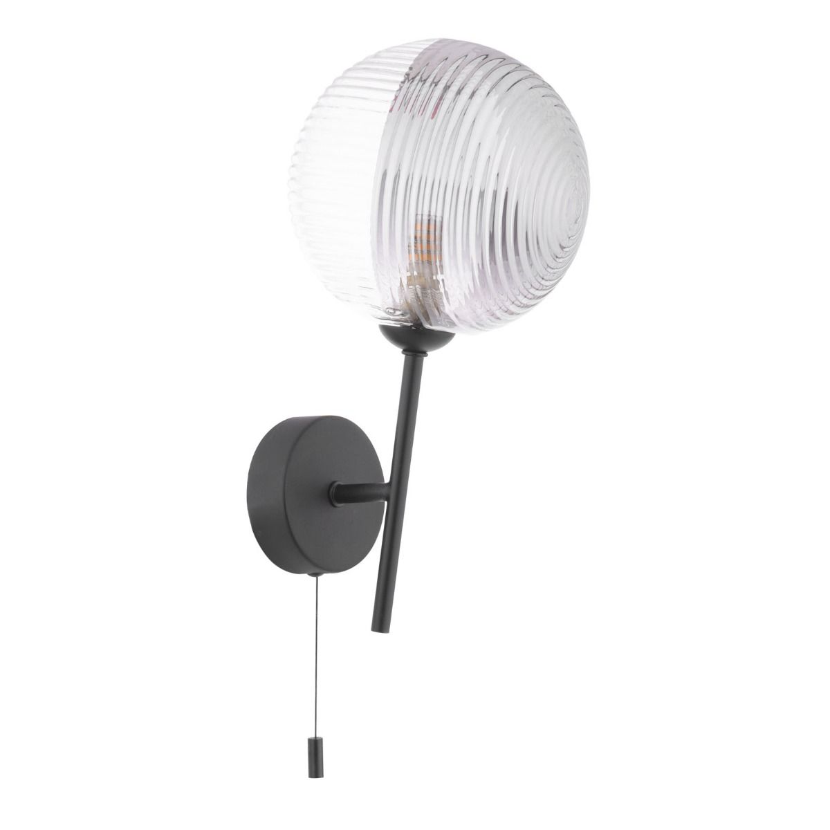 Cohen 1 Light Wall Light Matt Black With Smoked/Clear Ribbed Glass