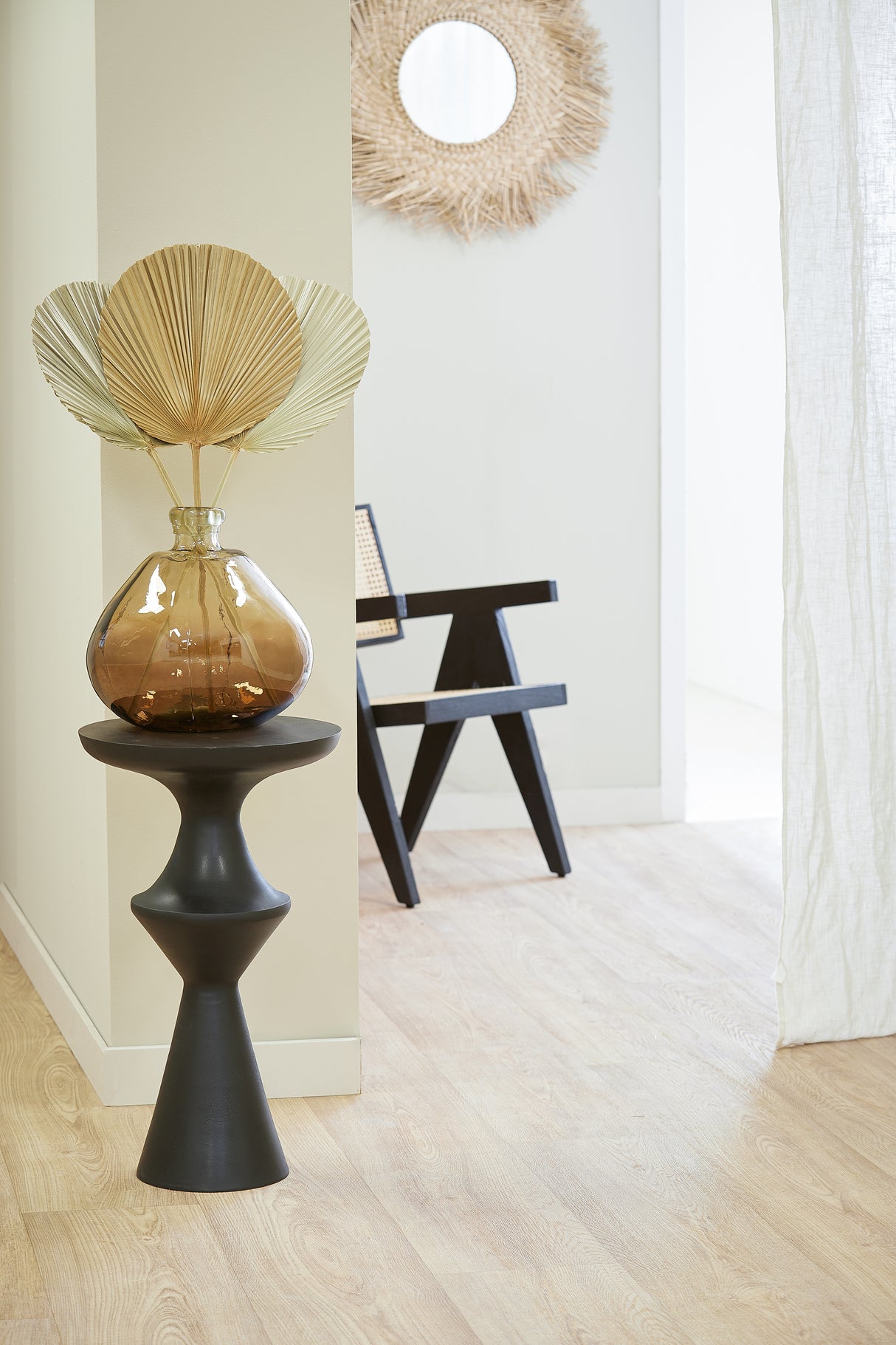 Compact Matte Black Side Table with Sleek Design - 37.5x14x63.5 cm