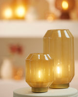 LED Table Lamp 13x16.5 cm Yvias Glass Milky Yellow with Gold Accents