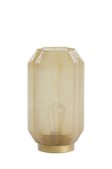 Title: Elegant Milky Yellow Glass LED Table Lamp Ø15x27 cm with Gold Accents