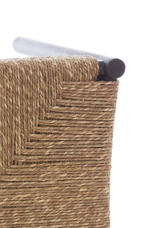 Rustic Delis Wooden Stool with Seagrass Accent, 44x44x40 cm, Dark Brown Finish