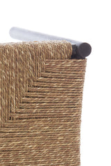 Rustic Delis Wooden Stool with Seagrass Accent, 44x44x40 cm, Dark Brown Finish