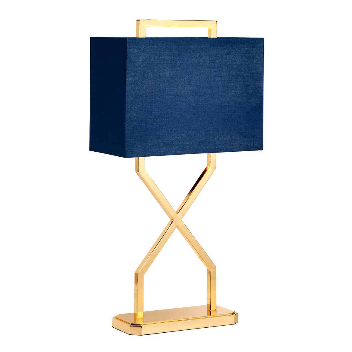Elegant Polished Gold Cross Table Lamp with Navy Blue Shade