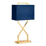 Elegant Polished Gold Cross Table Lamp with Navy Blue Shade
