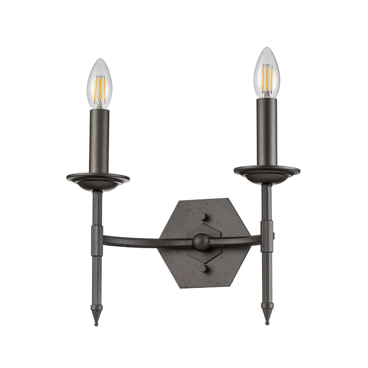 Iron Gate Elegance: Crown Dual Light Wall Fixture