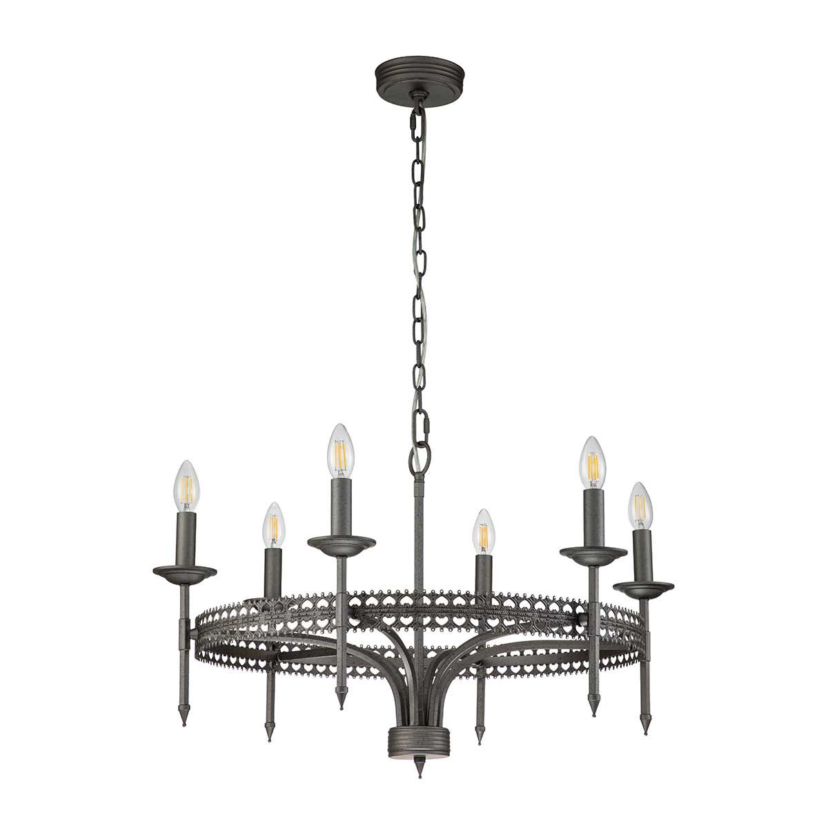 Crown Hexagon 6-Light Chandelier - Iron Gate Finish