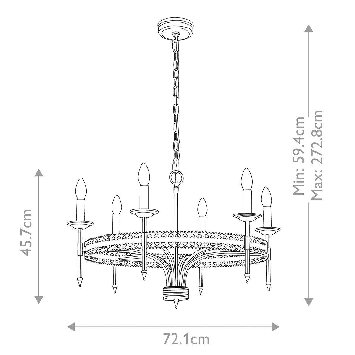 Crown Hexagon 6-Light Chandelier - Iron Gate Finish