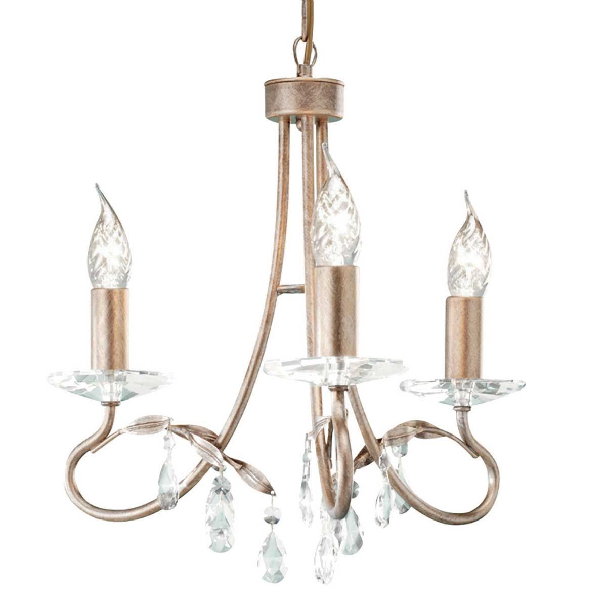Elegant Silver and Gold Crystal Chandelier - 3 Light Fixture