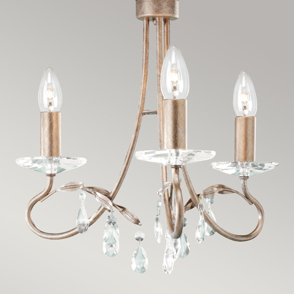 Elegant Silver and Gold Crystal Chandelier - 3 Light Fixture