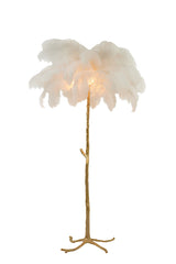 Elegant Feathered Floor Lamp in Gold and White - E14 Ø95x180 cm