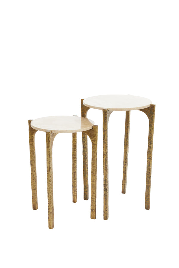 Modern Nesting Side Tables Set in Travertine and Antique Brass Finish
