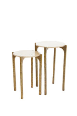 Modern Nesting Side Tables Set in Travertine and Antique Brass Finish