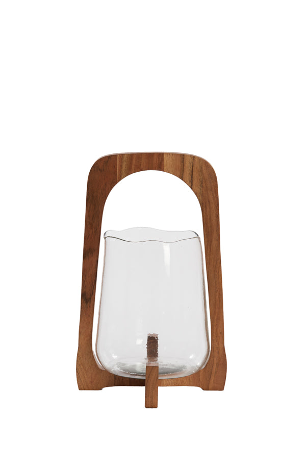 Title: Anosy Glass Hurricane Candle Holder with Wood Base (Ø21.5 x 35 cm)
