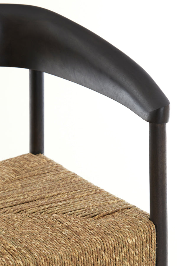 Delmar Dark Brown Wood Chair with Seagrass Accents - 60.5x57x76.5 cm