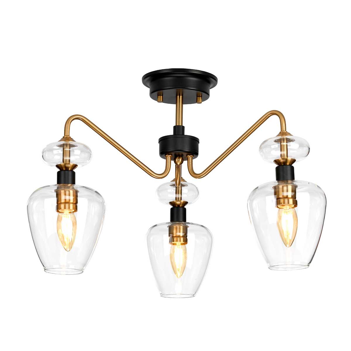 Armand 3-Light Semi-Flush in Aged Brass & Charcoal Black