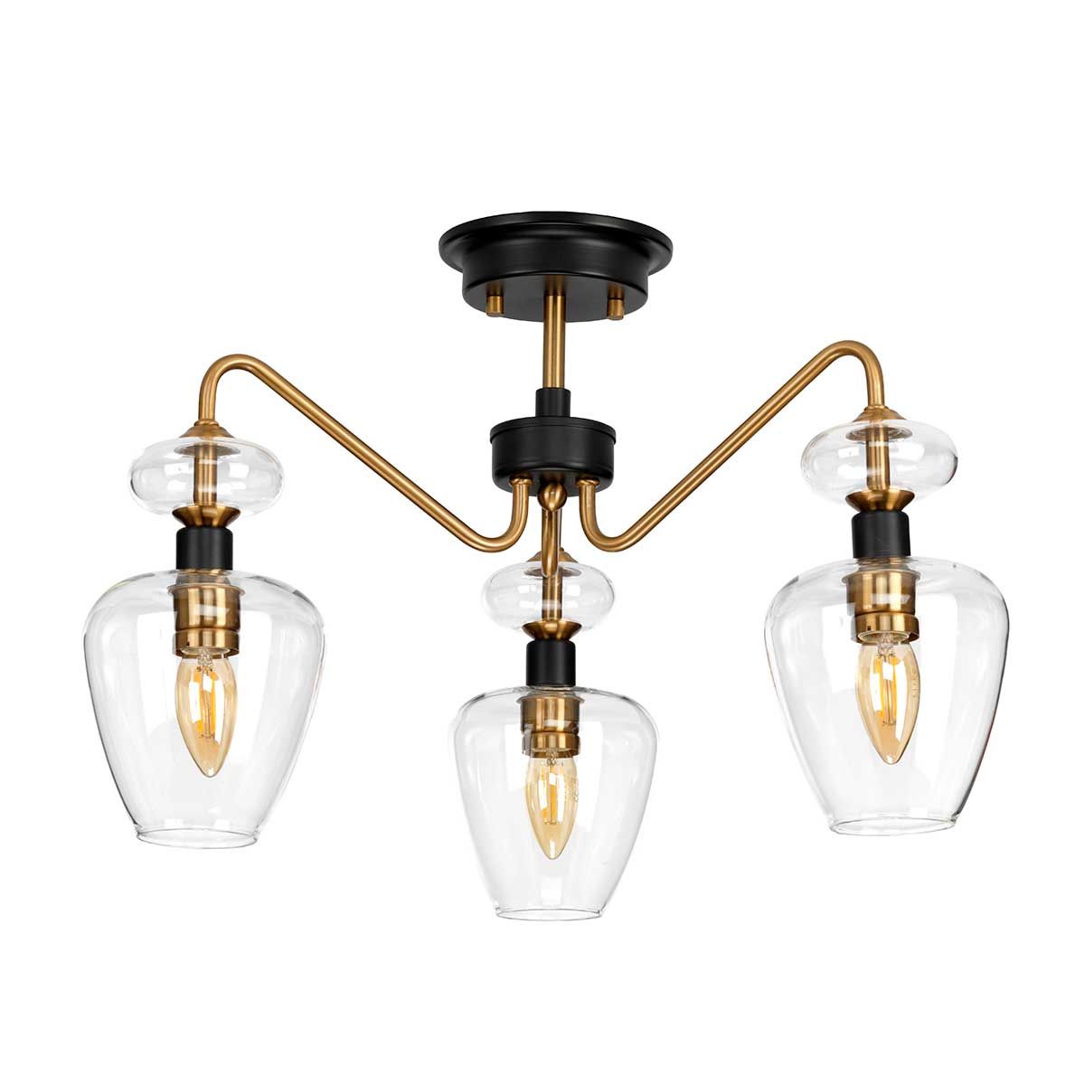 Armand 3-Light Semi-Flush in Aged Brass & Charcoal Black