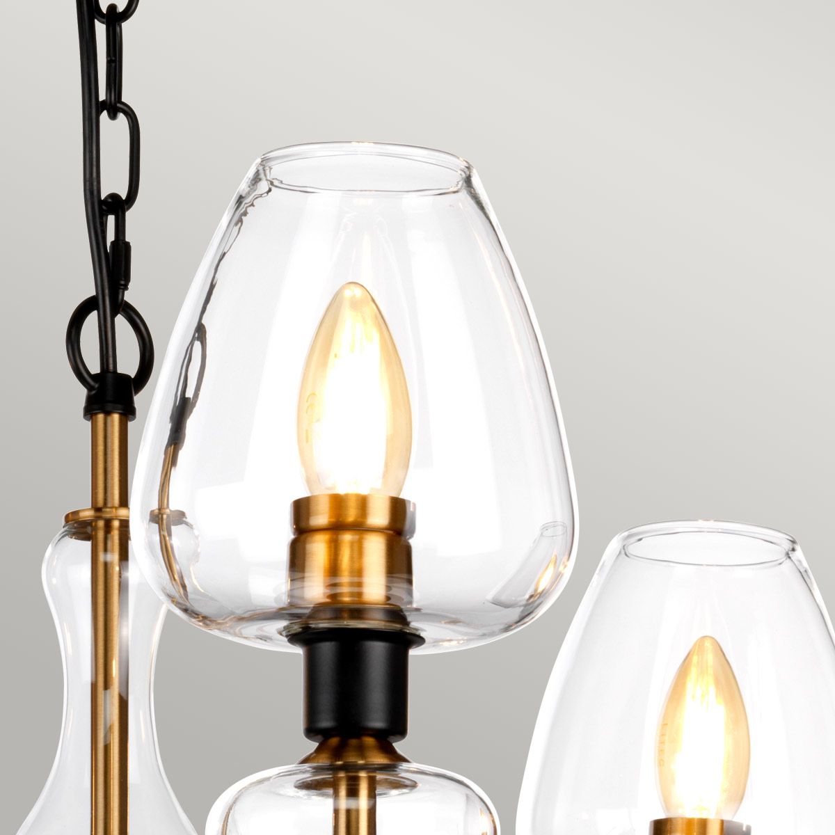 Mid-Century Modern Aged Brass Triple Pendant Light