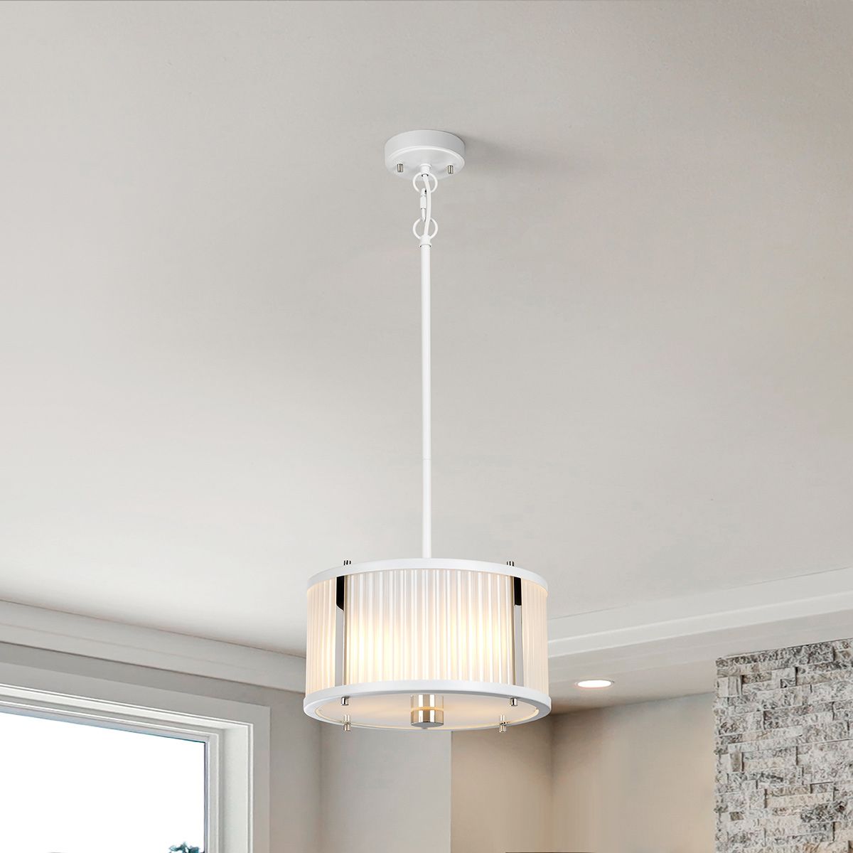 Corona Dual Light Pendant - White and Polished Nickel Finish