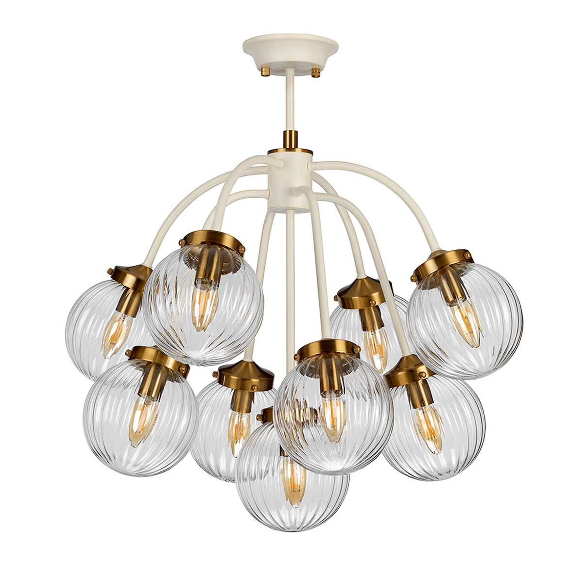 Cosmos Retro-Chic 9-Light Pendant in Cream and Brass