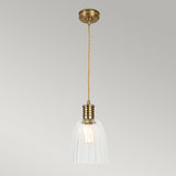 Aged Brass Vintage Pendant Light - Single Bulb Fixture