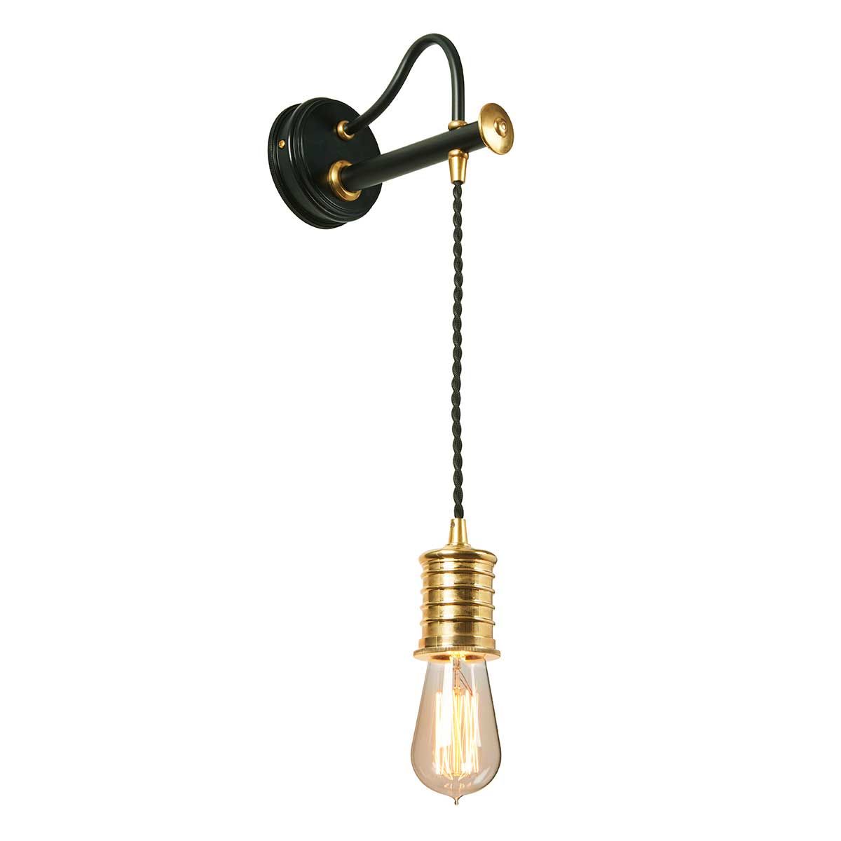 Douille Vintage-Style Wall Light in Black and Polished Brass Finish