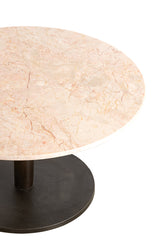 Round Coffee Table in Sand-Pink Marble with Dark Brown Base