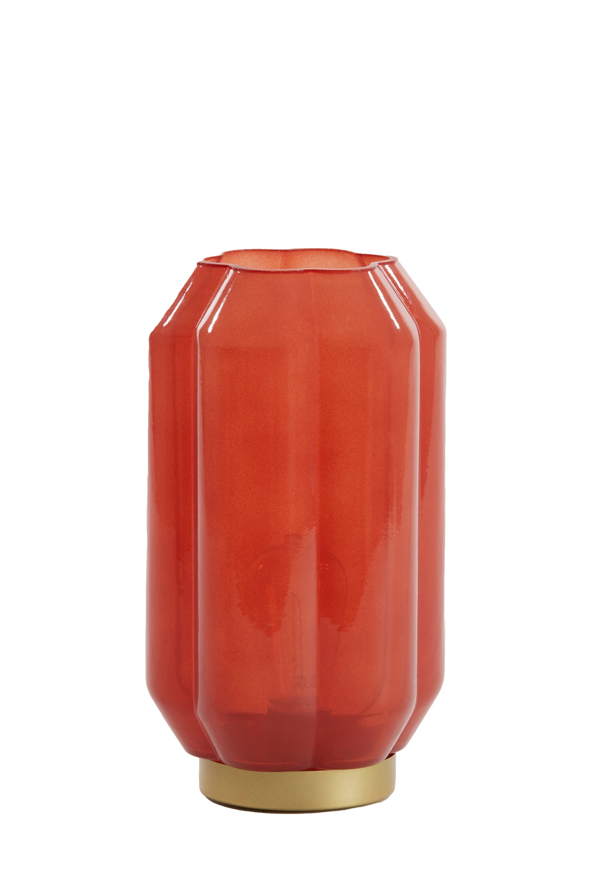 Elegant Milky Glass Table Lamp with Brick Red and Gold Accents, Ø15x27 cm
