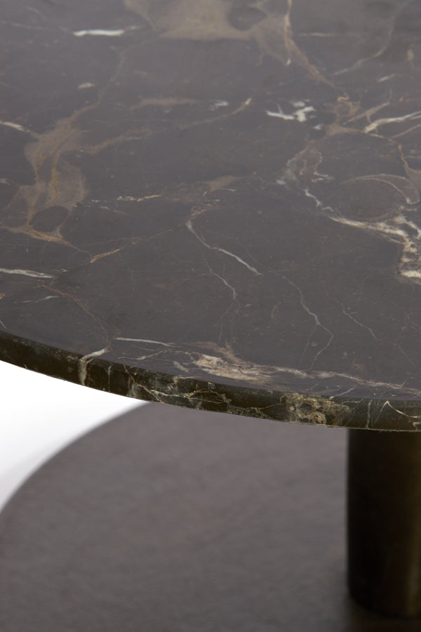 Elegant Round Dark Brown Marble Coffee Table Ø76x36 cm