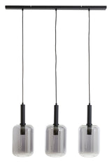 Suspended Trio Pendant Light with Black Frame and Smoked Glass Globes