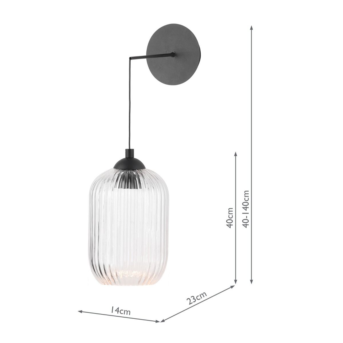 Eileen Pendant/Wall Light Matt Black and Ribbed Glass LED