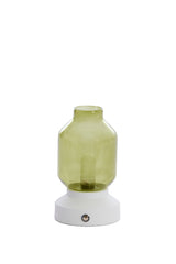 Elegant Merey Glass LED Table Lamp - Green & Cream, 11x19 cm