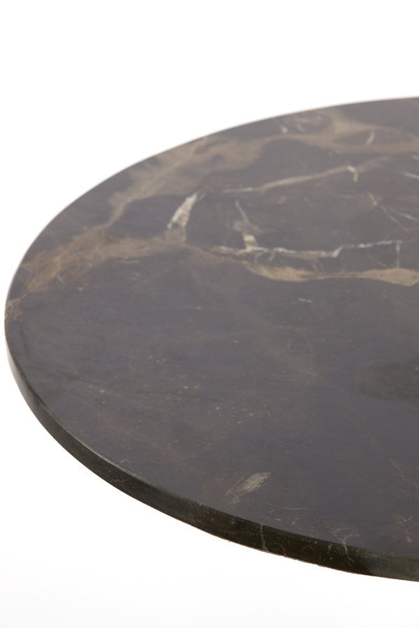 Elegant Dark Brown Marble Side Table - Ø48x53 cm