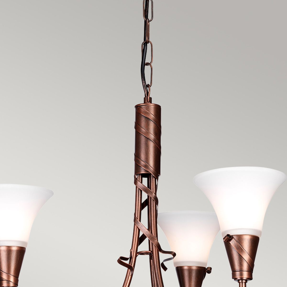 Elegant Copper Patina 3-Light Chandelier with Ribbon Design