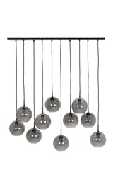 Contemporary 10-Light Pendant in Matte Black with Smoked Glass Orbs