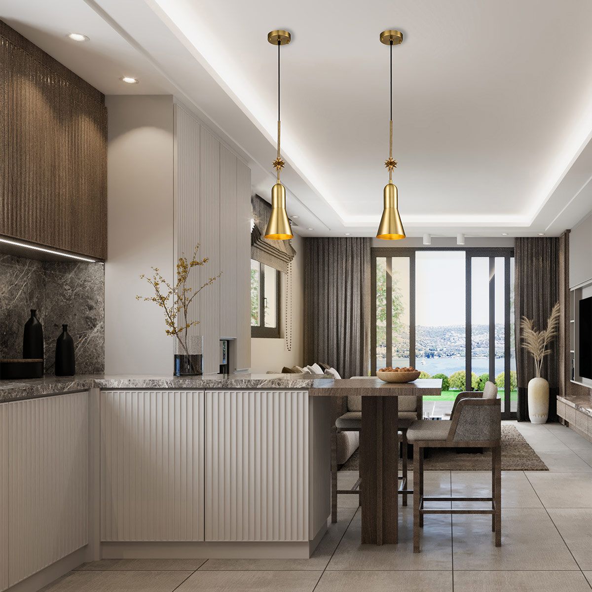 Etoile 1lt Medium Pendant - Aged Brass and Gold Leaf Aged Brass and Gold Leaf