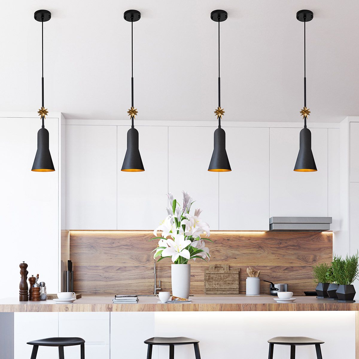 Etoile 1lt Small Pendant - Matte Black and Gold Leaf Matte Black and Gold Leaf