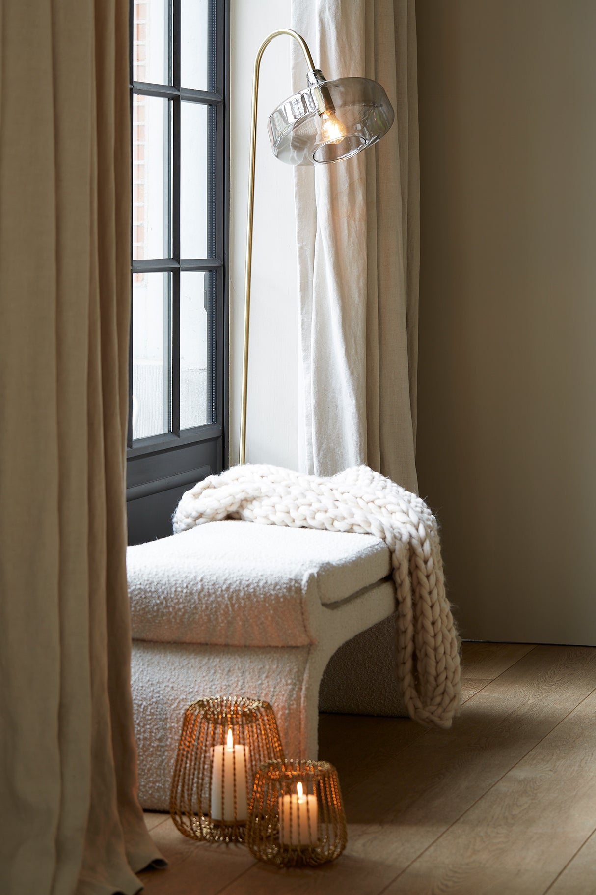 Antique Bronze & Smoked Glass Floor Lamp, 160 cm - Solna Collection