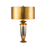 Bienville Vintage-Inspired Table Lamp with Dual-Tone Metallic Finish and Oversized Drum Shade