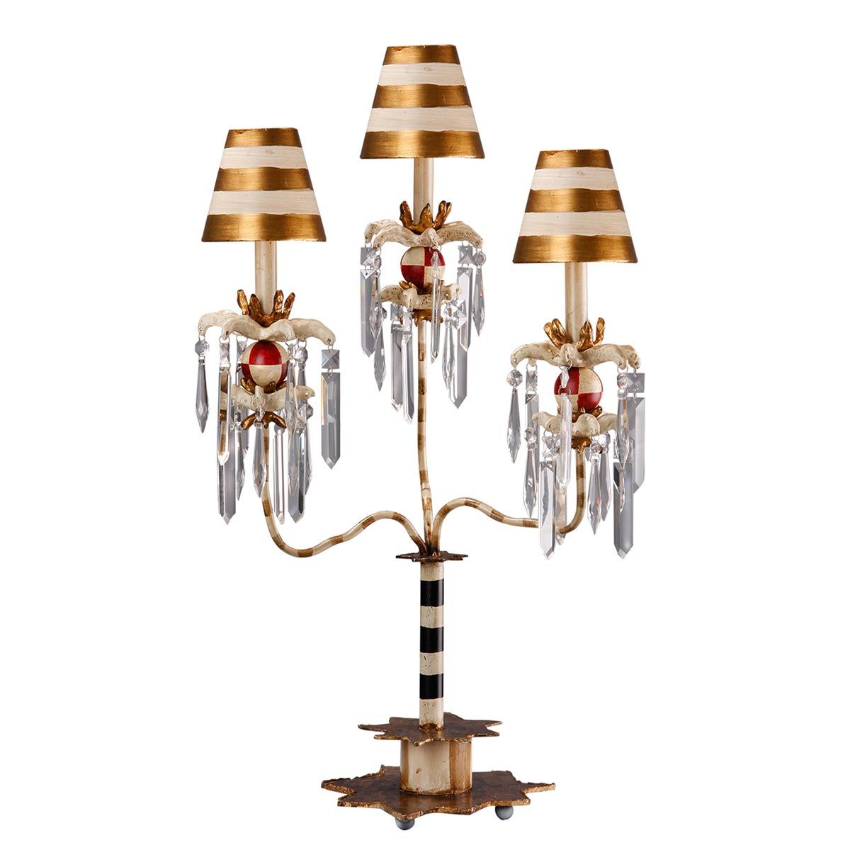 Elegance in Stripes: Birdland 3-Arm Table Lamp with Crystal Accents